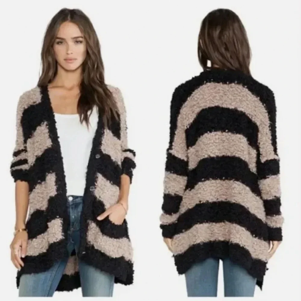 Free People XS navy combo front button cardigan